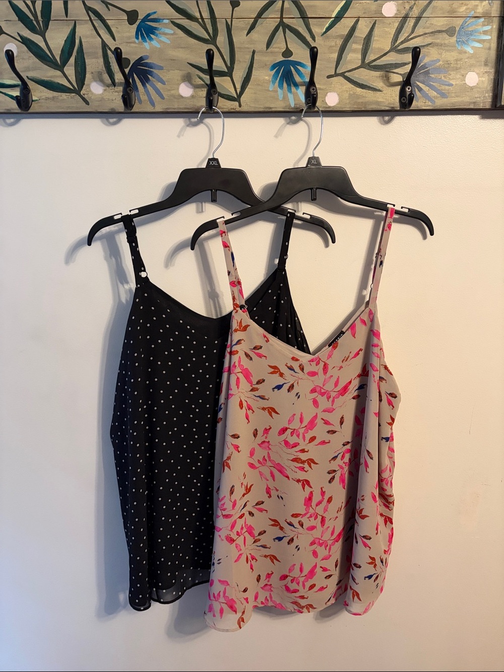 Set of Two—Torrid Sophie Tank Tops, Black/White Polka Dot, Pink and Gray Floral